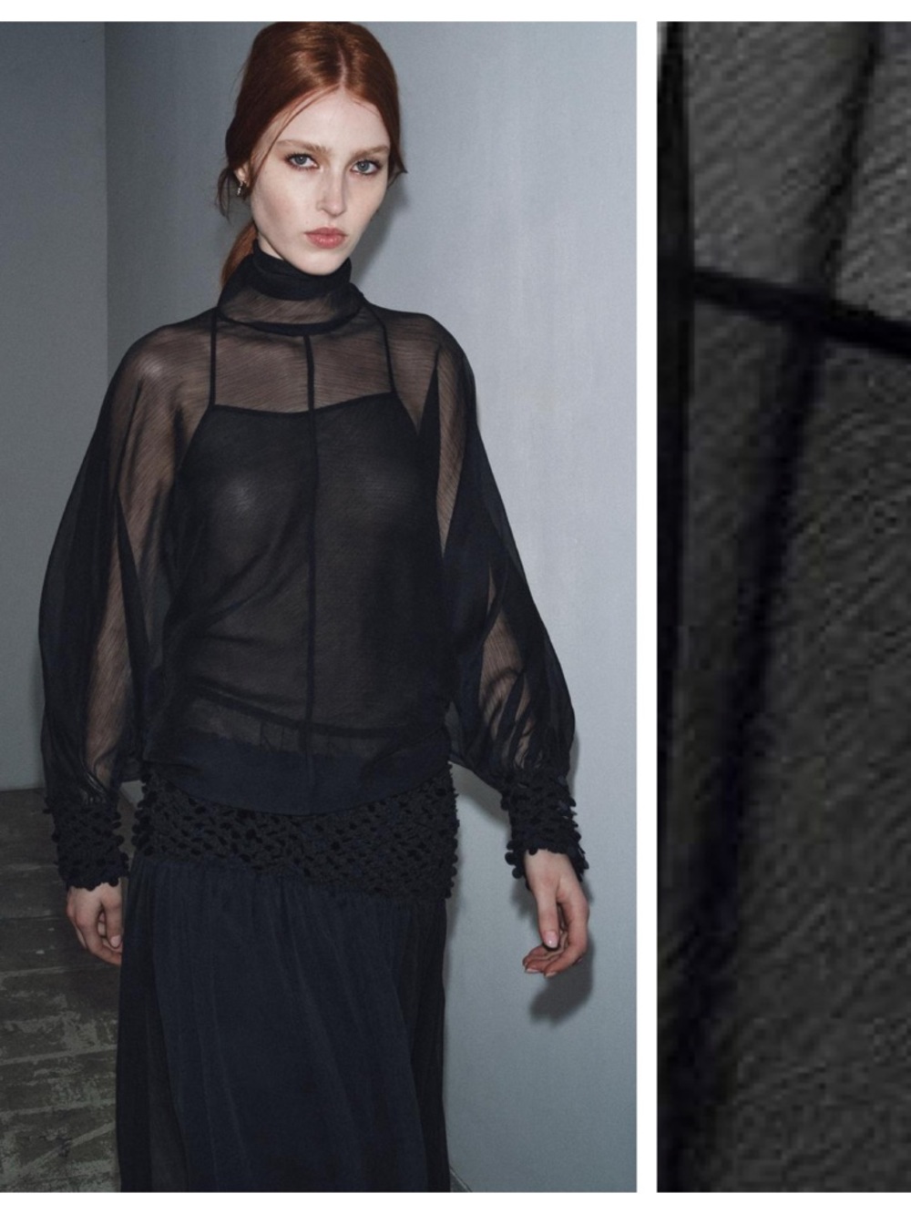 NWT Zara ZW Collection Black Semi-Sheer Blouse. Size L.
